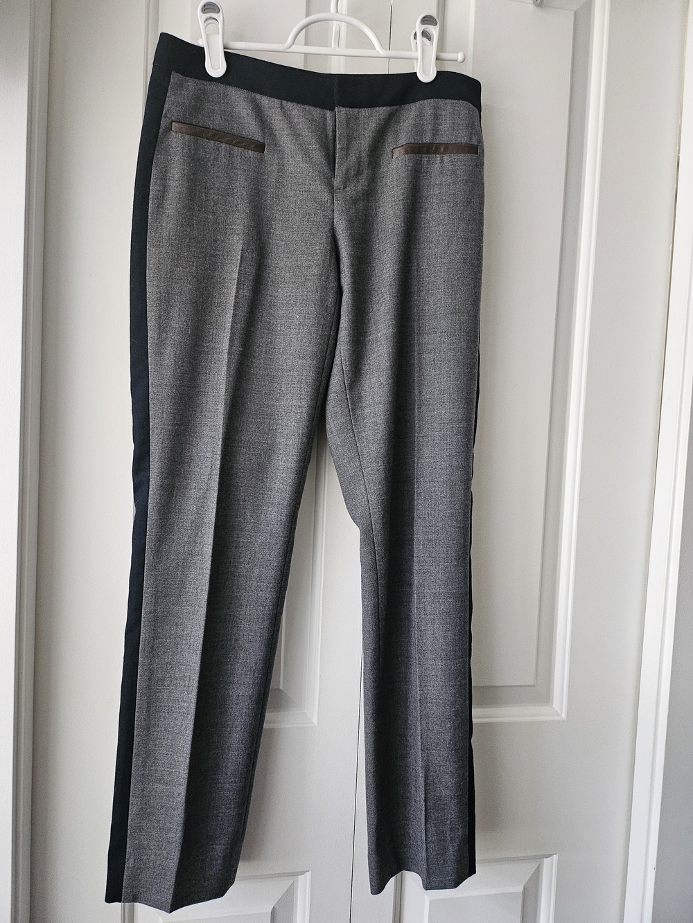 Woman's Gray Dress Pants with Black Side Panels